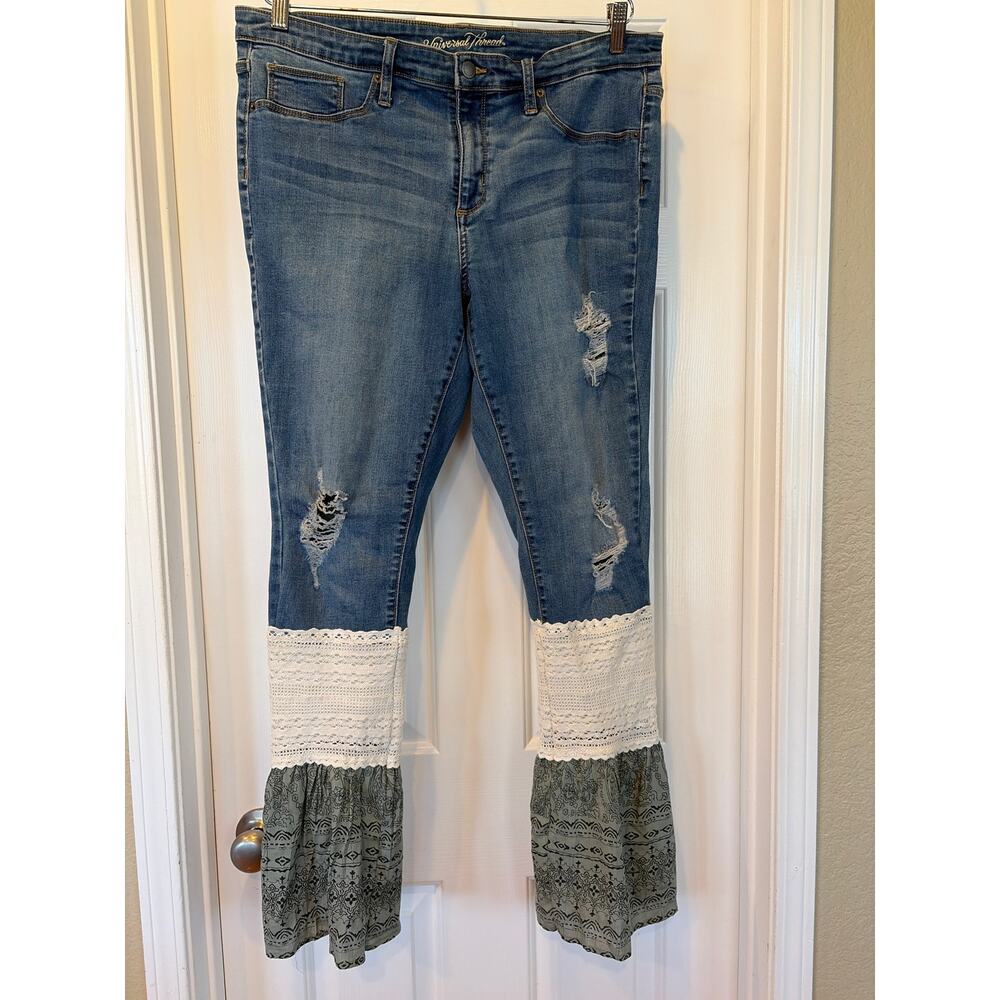 Upcycled Destressed Jeans Bohemian  Stretch Size 16